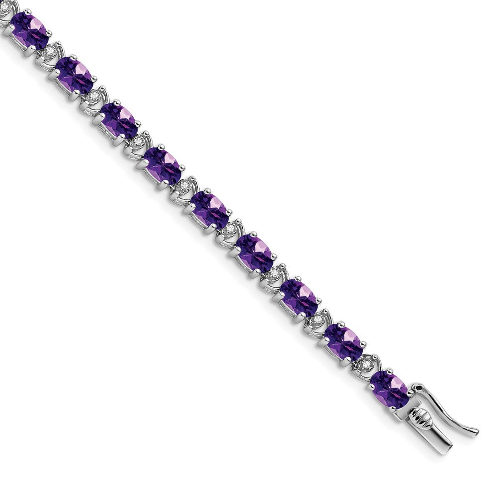 14k White Gold Oval Amethyst and Diamond Bracelet