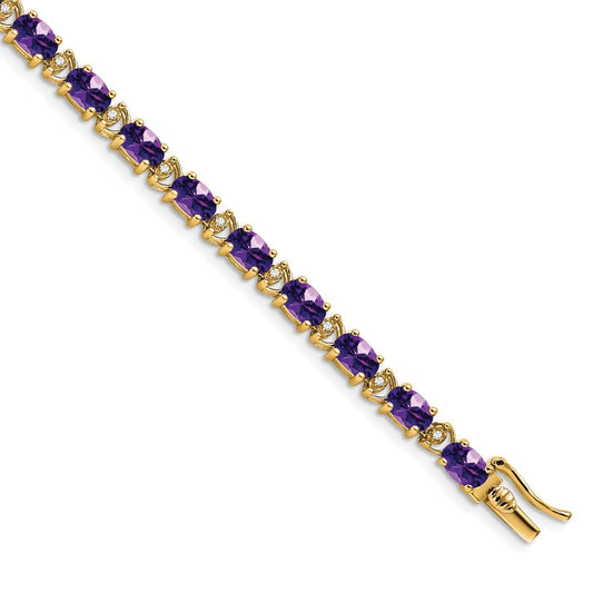 14k Oval Amethyst and Diamond Bracelet