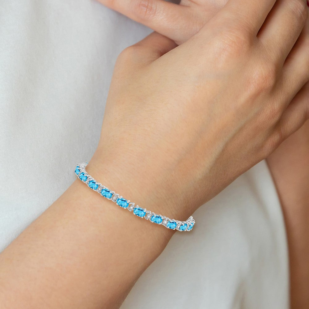 14k White Gold Oval Blue Topaz and Diamond Bracelet