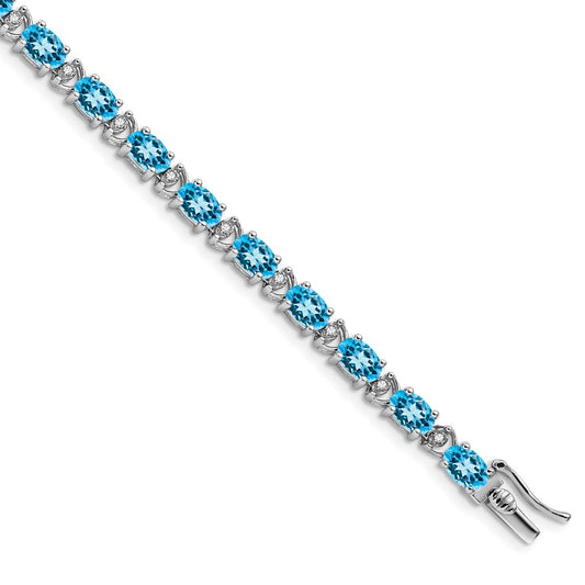 14k White Gold Oval Blue Topaz and Diamond Bracelet