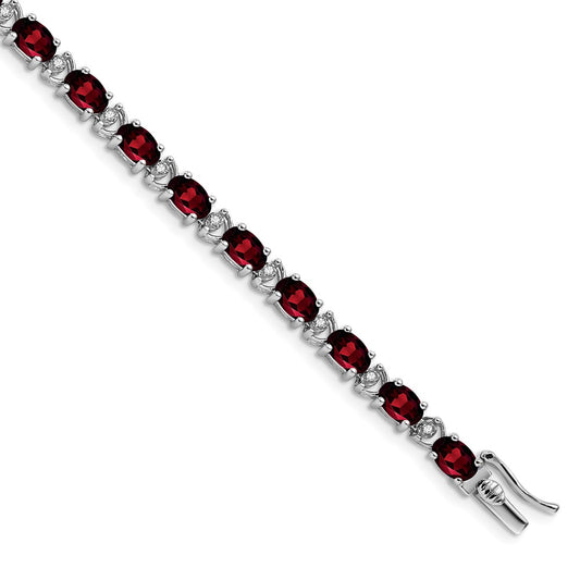 14k White Gold Oval Garnet and Diamond Bracelet