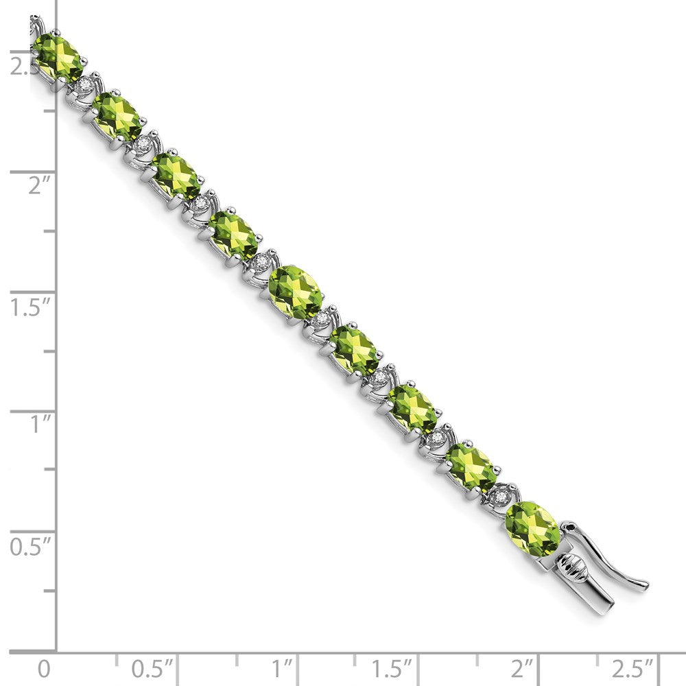 14k White Gold Oval Peridot and Diamond Bracelet