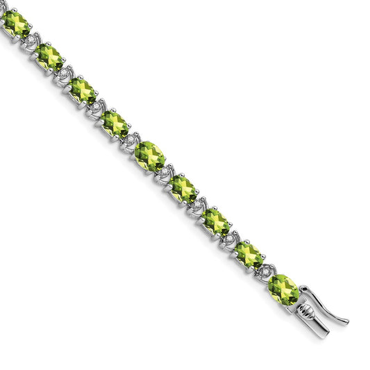 14k White Gold Oval Peridot and Diamond Bracelet