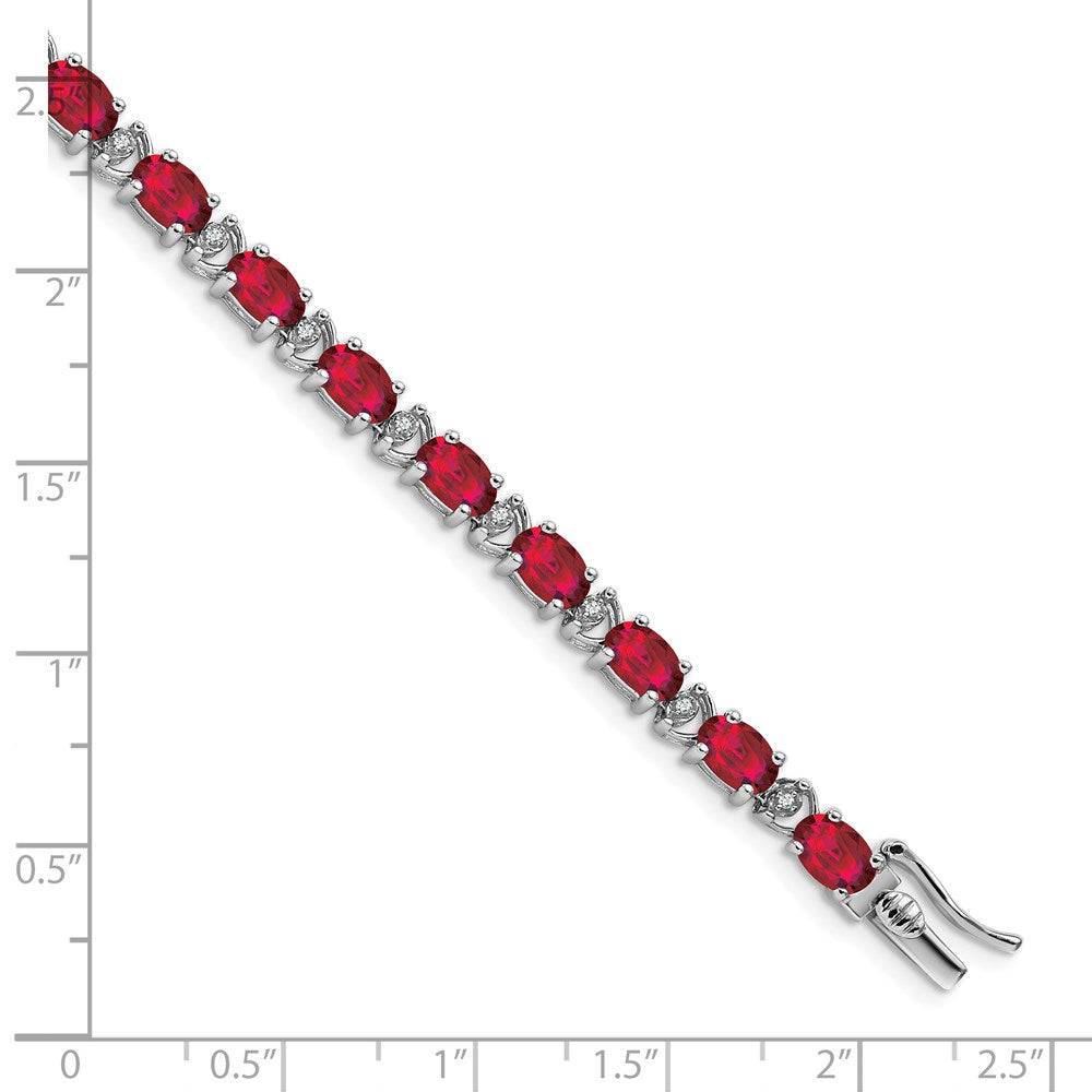 14k White Gold Oval Created Ruby and Diamond Bracelet