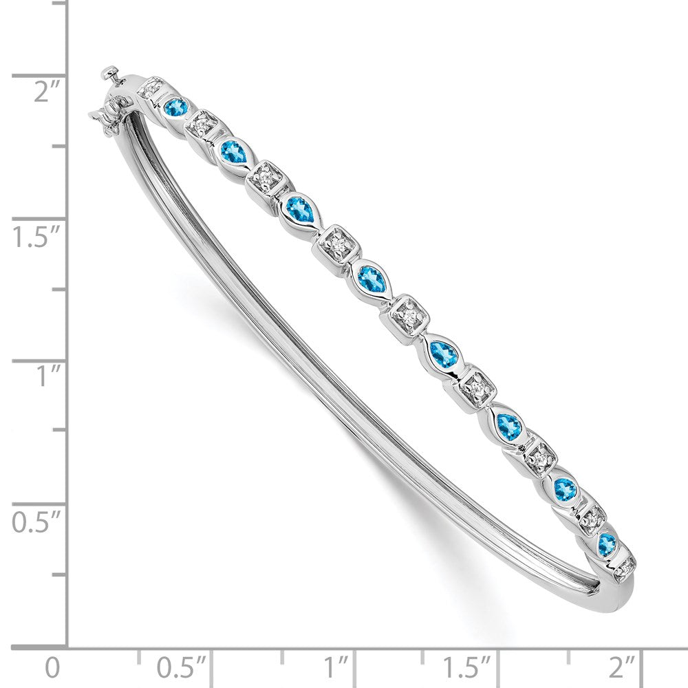 14k White Gold Blue Topaz and Diamond Bangle