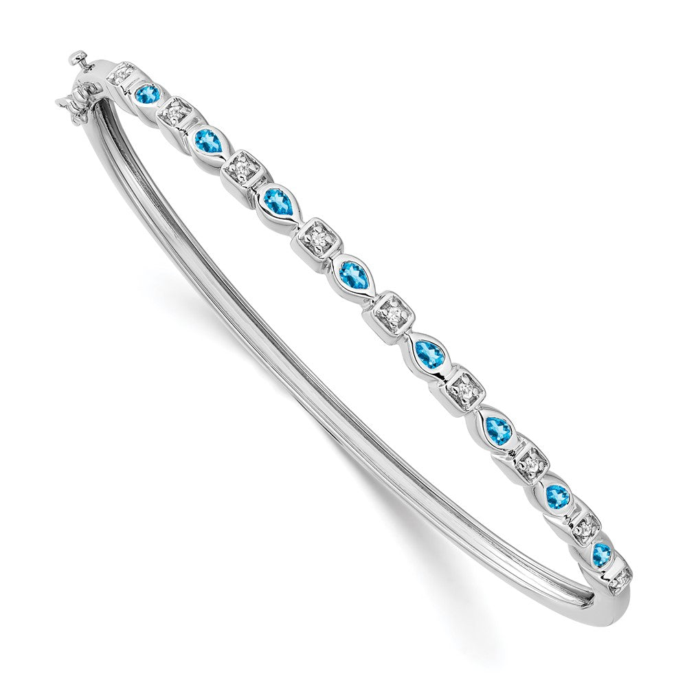 14k White Gold Blue Topaz and Diamond Bangle