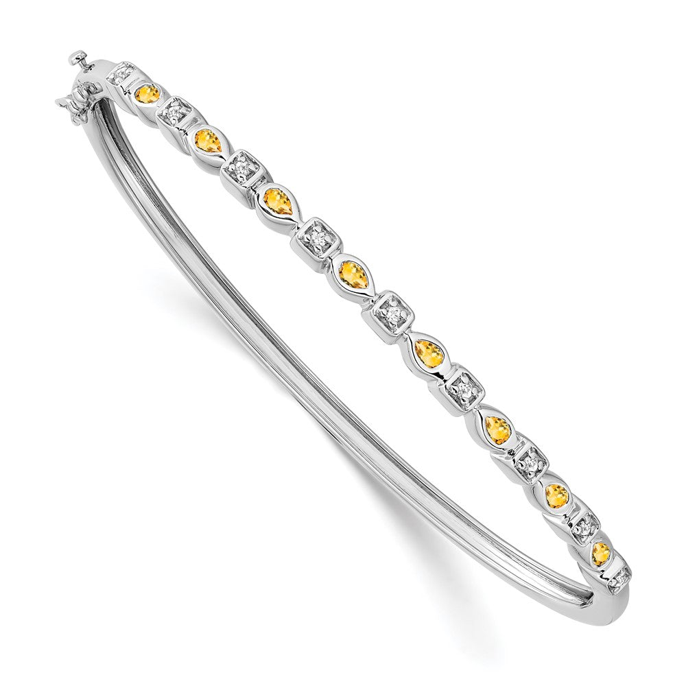 14k White Gold Citrine and Diamond Bangle