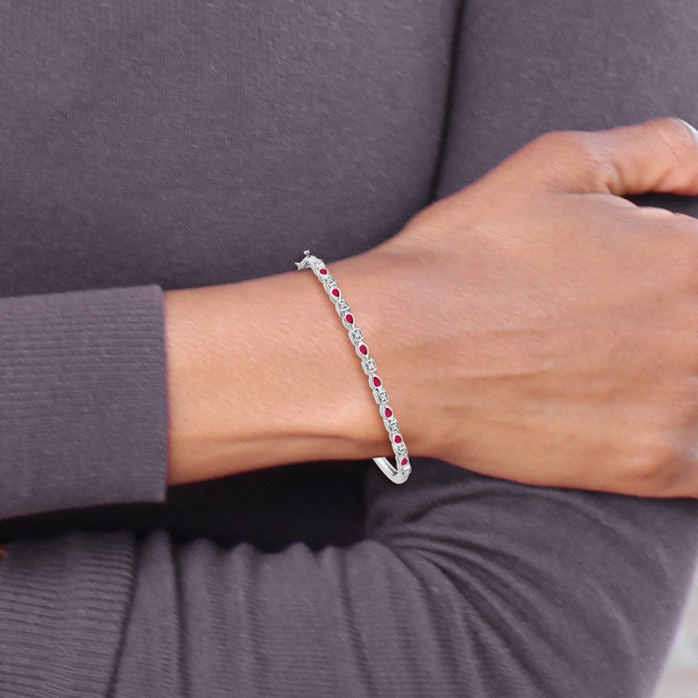 14k White Gold Ruby and Diamond Bangle