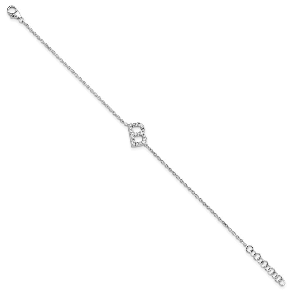 14KW Diamond Sideways Letter B w/ 1in ext. Bracelet