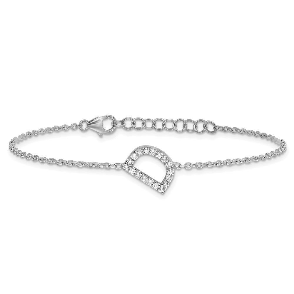 14KW Diamond Sideways Letter D w/ 1in ext. Bracelet