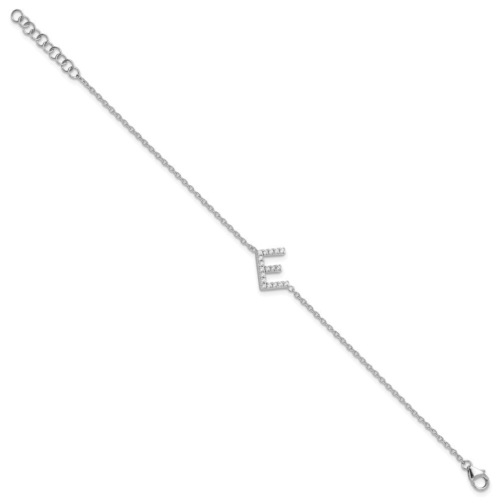 14KW Diamond Sideways Letter E w/ 1in ext. Bracelet