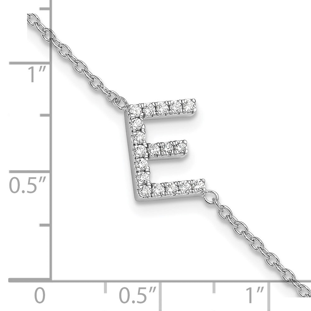 14KW Diamond Sideways Letter E w/ 1in ext. Bracelet