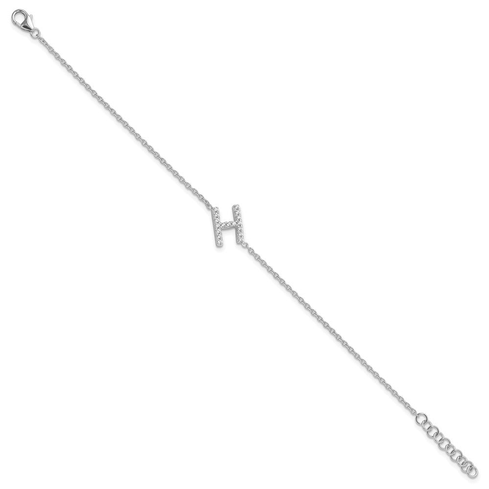 14KW Diamond Sideways Letter H  w/ 1in ext. Bracelet