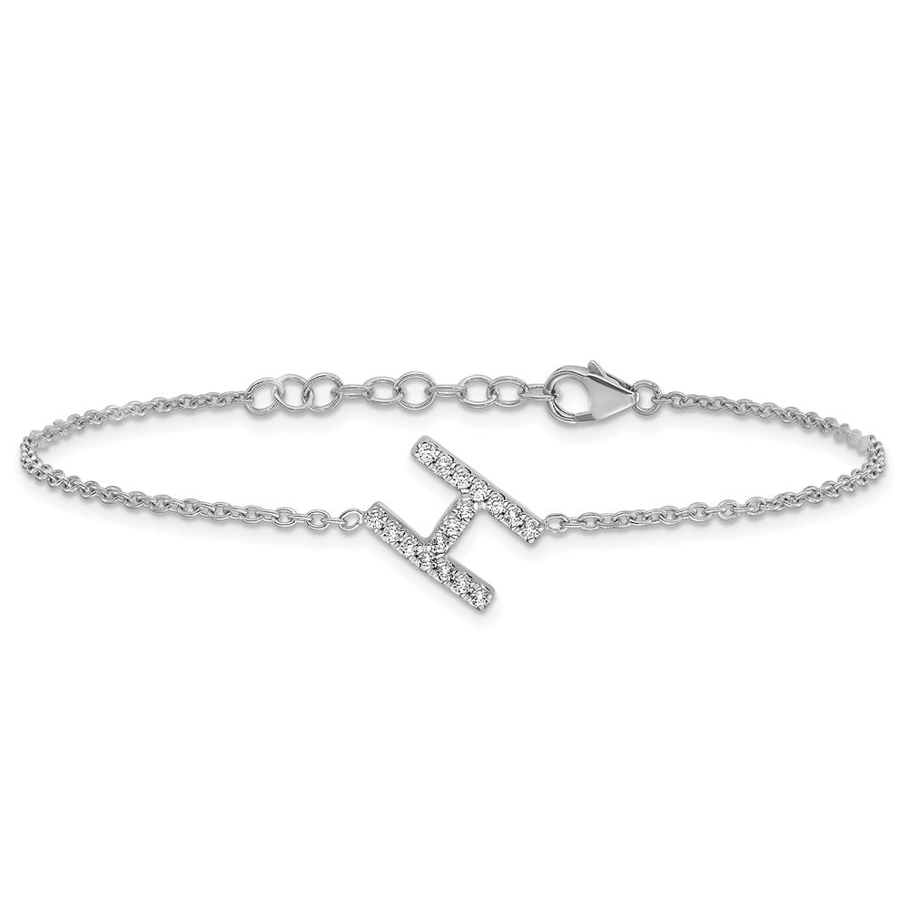 14KW Diamond Sideways Letter H  w/ 1in ext. Bracelet