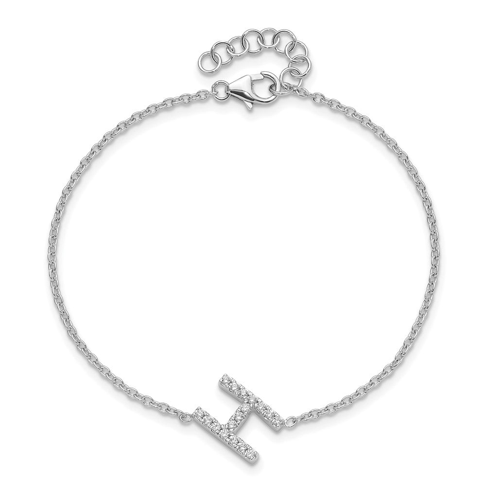 14KW Diamond Sideways Letter H  w/ 1in ext. Bracelet