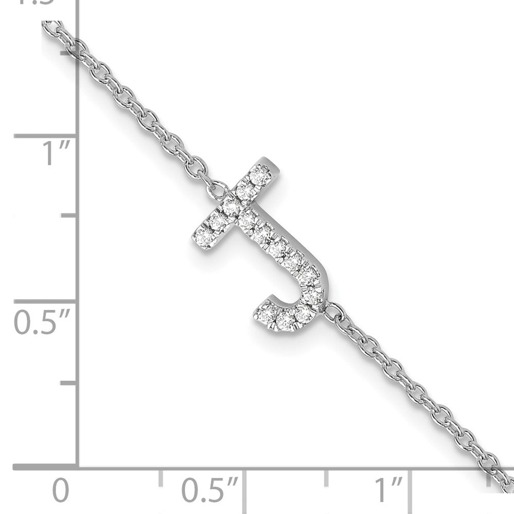 14KW Diamond Sideways Letter J w/ 1in ext. Bracelet