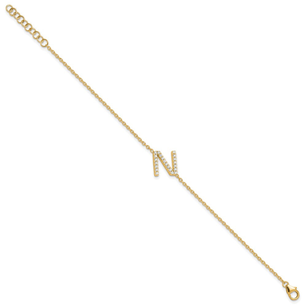 14K Diamond Sideways Letter N w/ 1in ext. Bracelet
