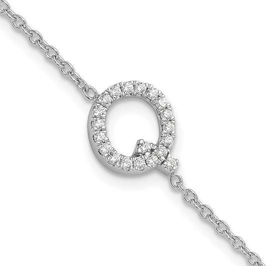 14KW Diamond Sideways Letter Q w/ 1in ext. Bracelet