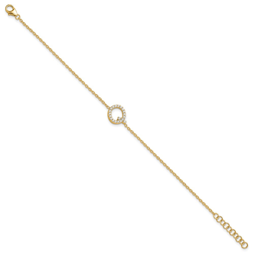 14K Diamond Sideways Letter Q w/ 1in ext. Bracelet