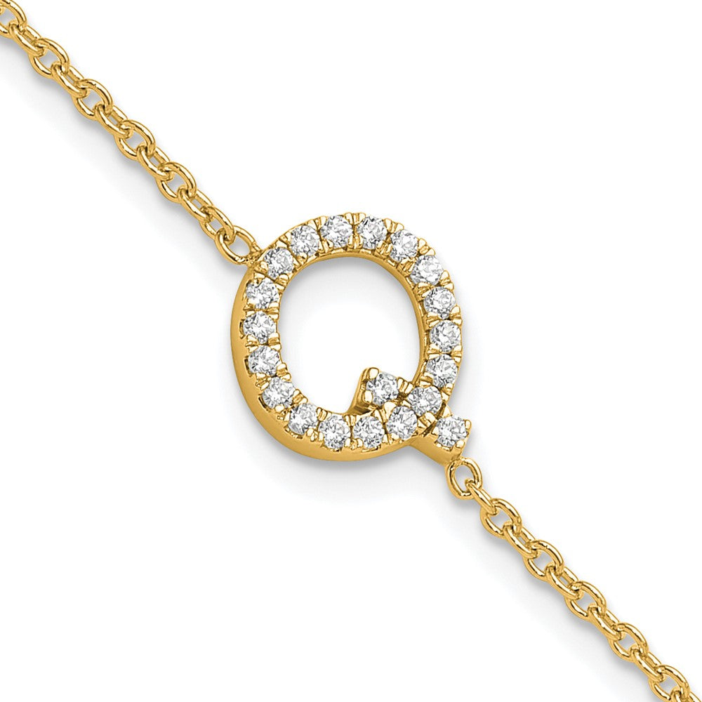 14K Diamond Sideways Letter Q w/ 1in ext. Bracelet