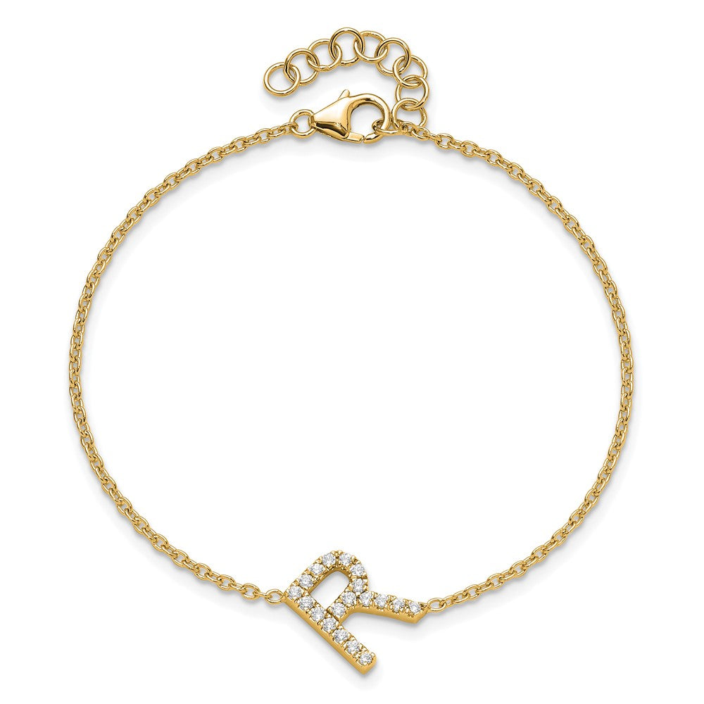 14K Diamond Sideways Letter R w/ 1in ext. Bracelet