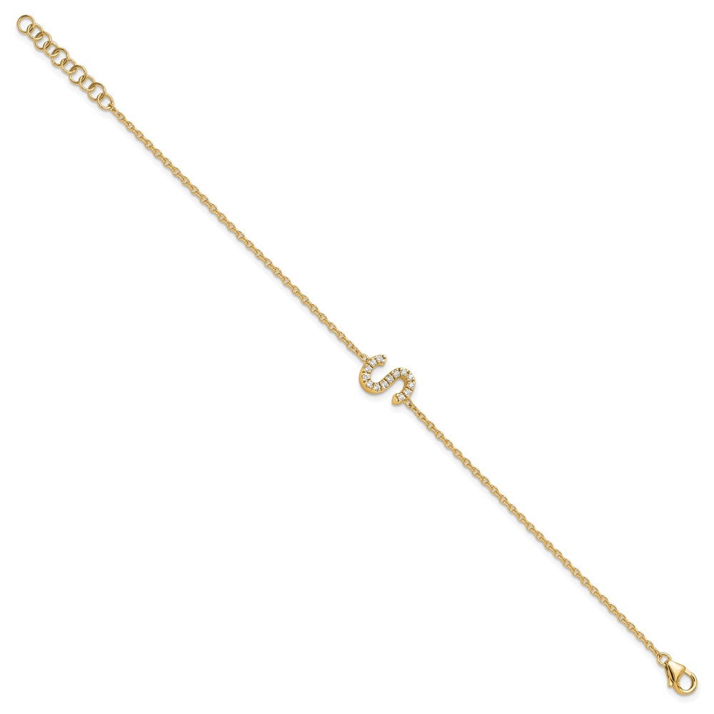 14K Diamond Sideways Letter S w/ 1in ext. Bracelet