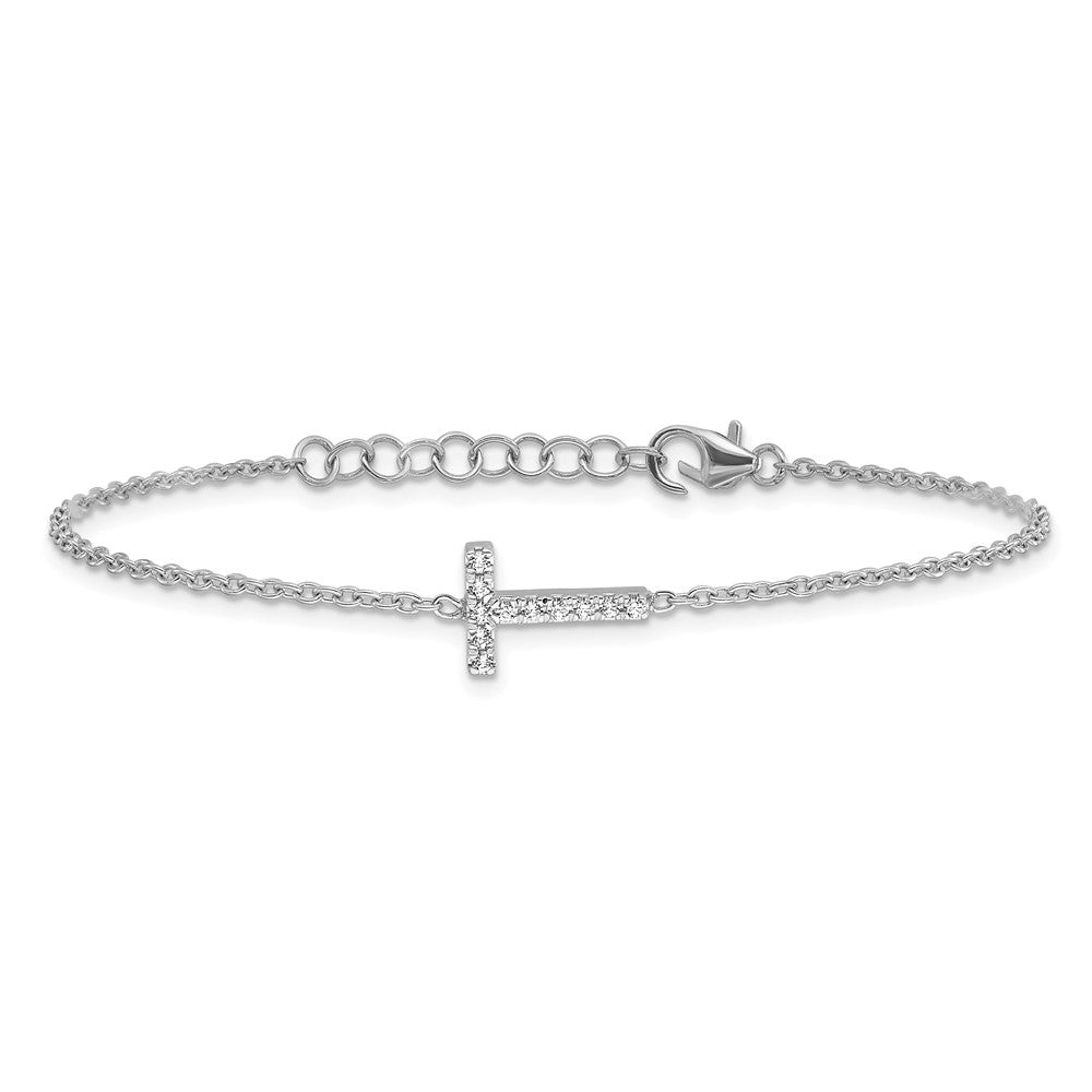 14KW Diamond Sideways Letter T w/ 1in ext. Bracelet