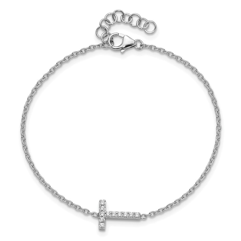 14KW Diamond Sideways Letter T w/ 1in ext. Bracelet