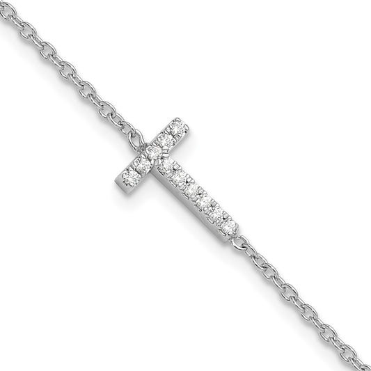 14KW Diamond Sideways Letter T w/ 1in ext. Bracelet