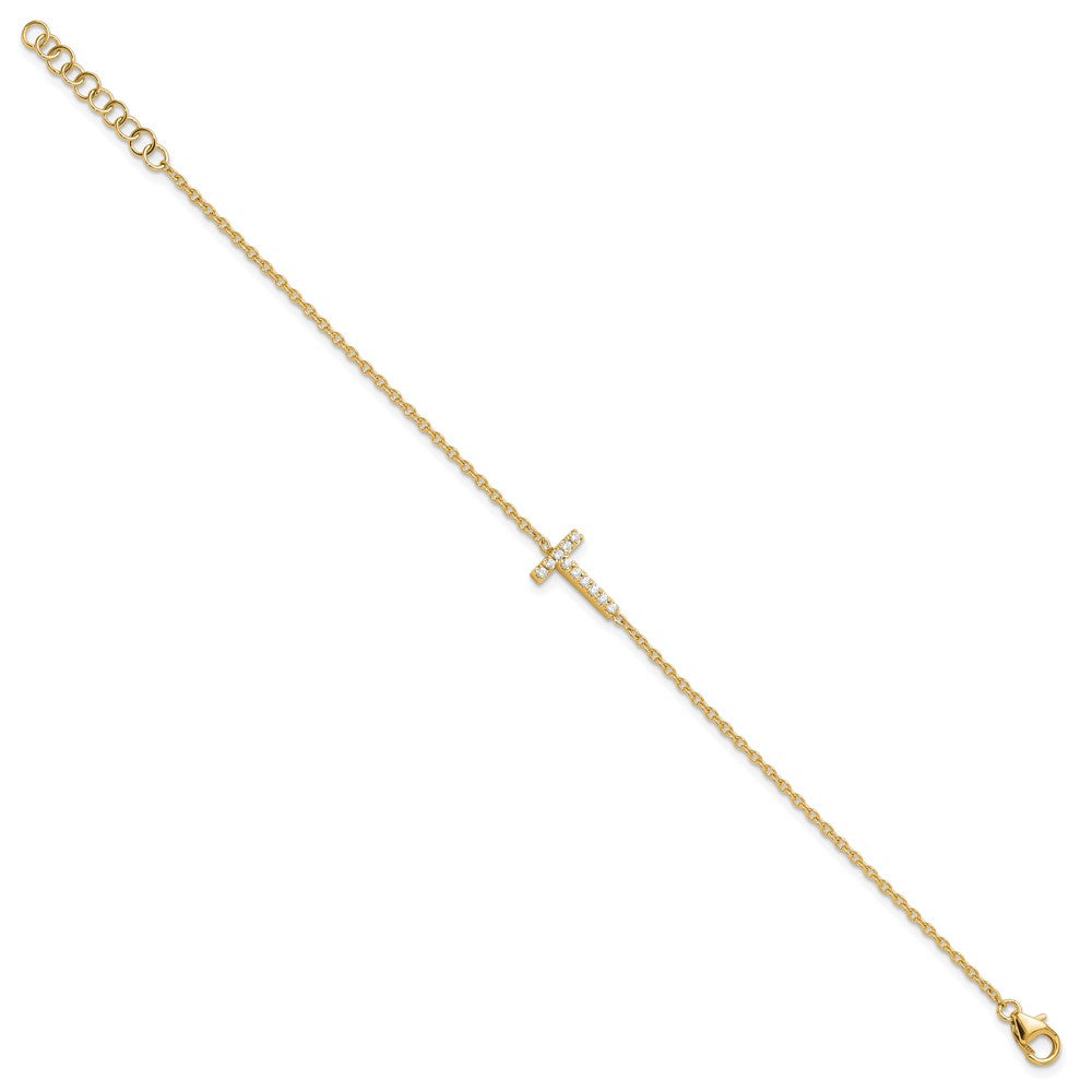 14K Diamond Sideways Letter T w/ 1in ext. Bracelet