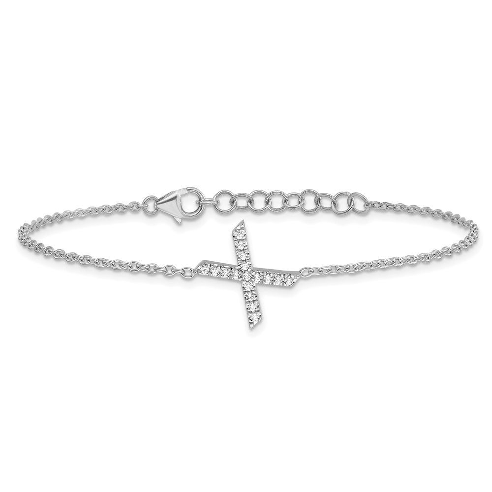 14KW Diamond Sideways Letter X w/ 1in ext. Bracelet