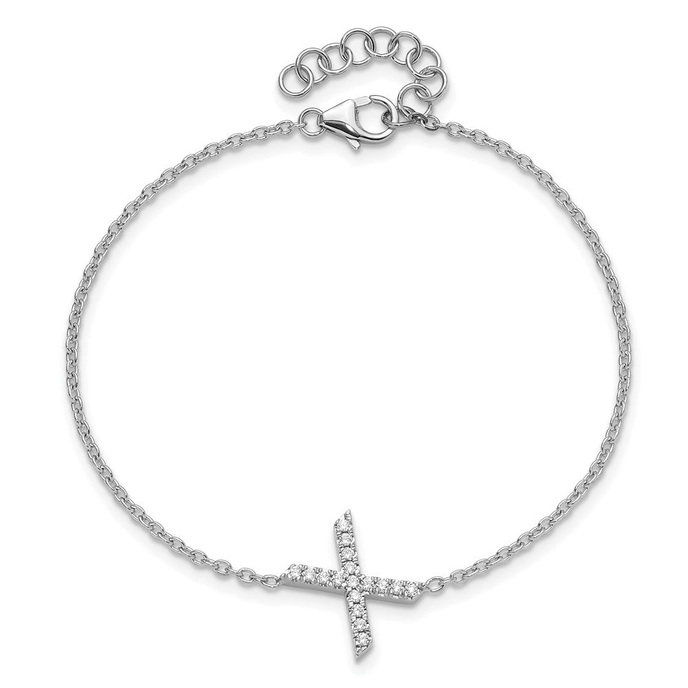 14KW Diamond Sideways Letter X w/ 1in ext. Bracelet
