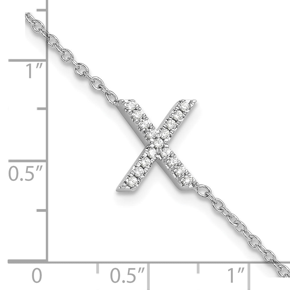 14KW Diamond Sideways Letter X w/ 1in ext. Bracelet