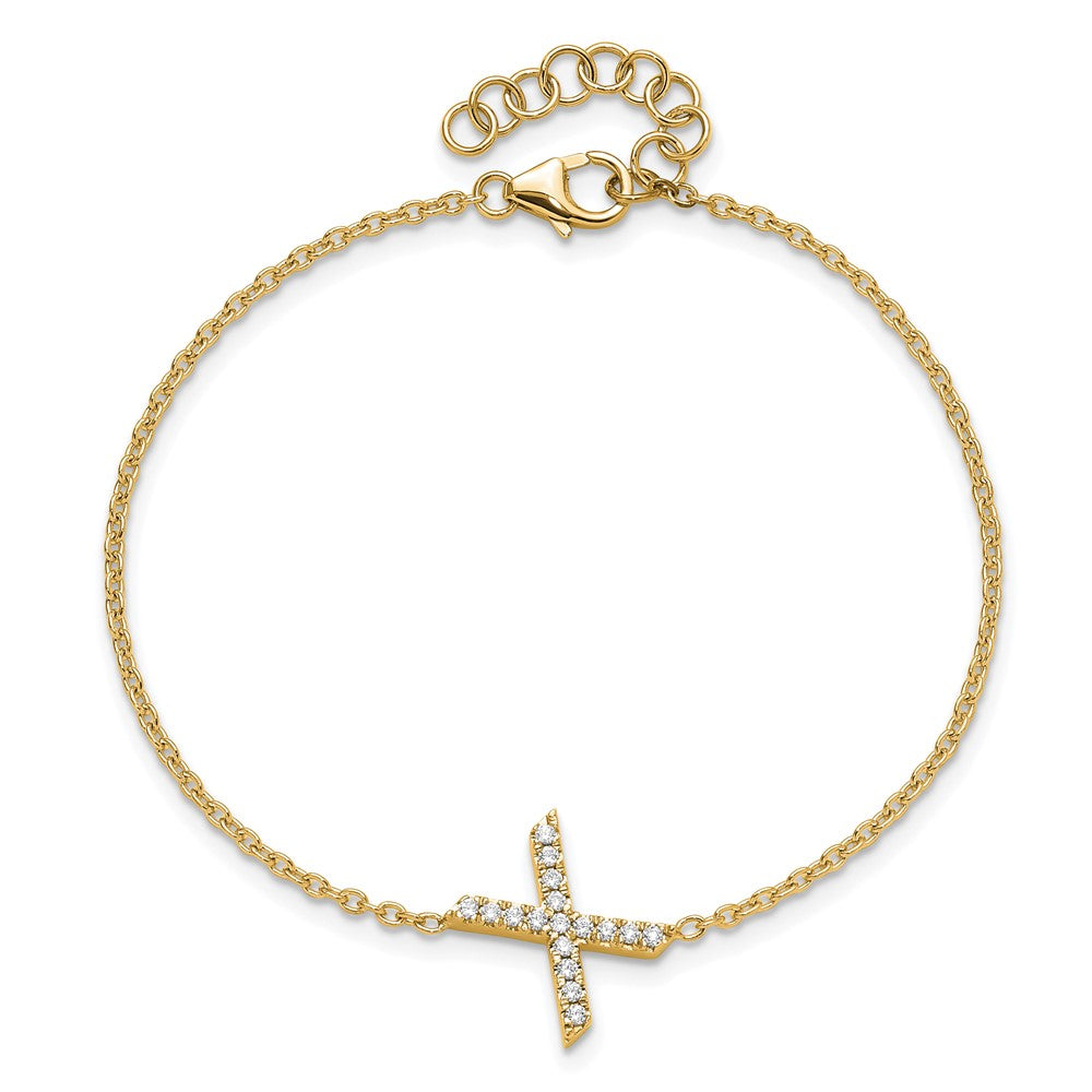 14K Diamond Sideways Letter X w/ 1in ext. Bracelet