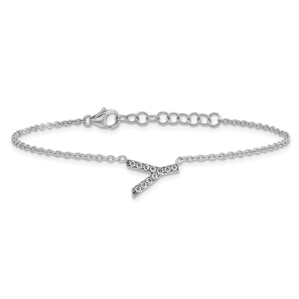 14KW Diamond Sideways Letter Y w/ 1in ext. Bracelet