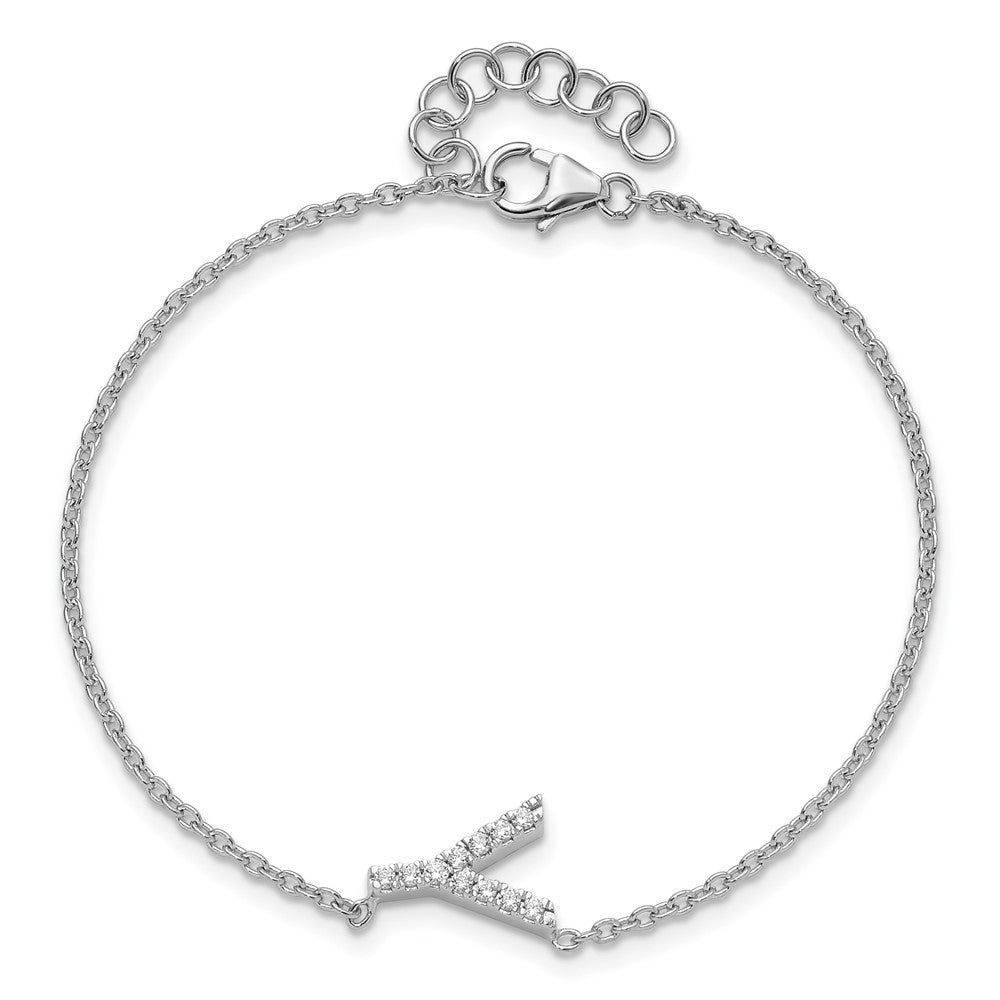14KW Diamond Sideways Letter Y w/ 1in ext. Bracelet