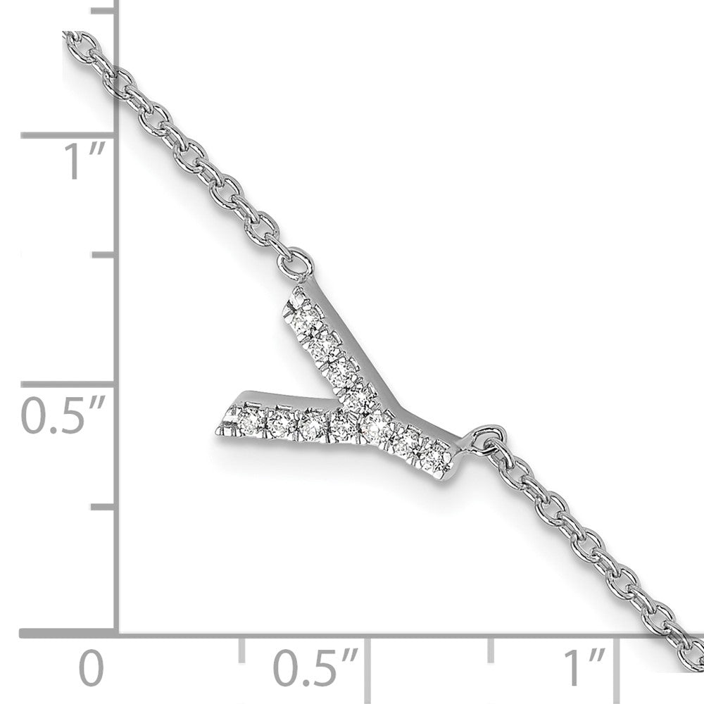 14KW Diamond Sideways Letter Y w/ 1in ext. Bracelet