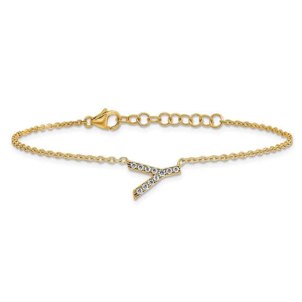 14K Diamond Sideways Letter Y w/ 1in ext. Bracelet