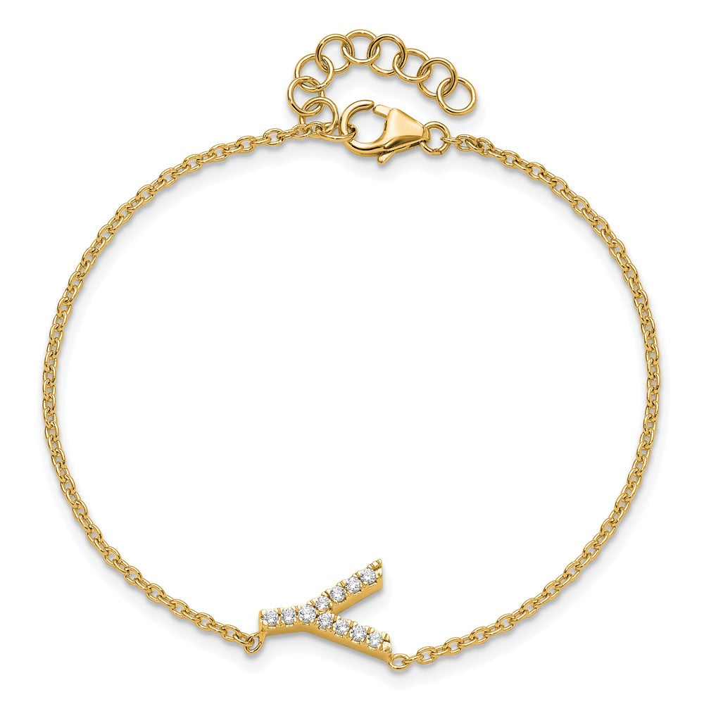 14K Diamond Sideways Letter Y w/ 1in ext. Bracelet