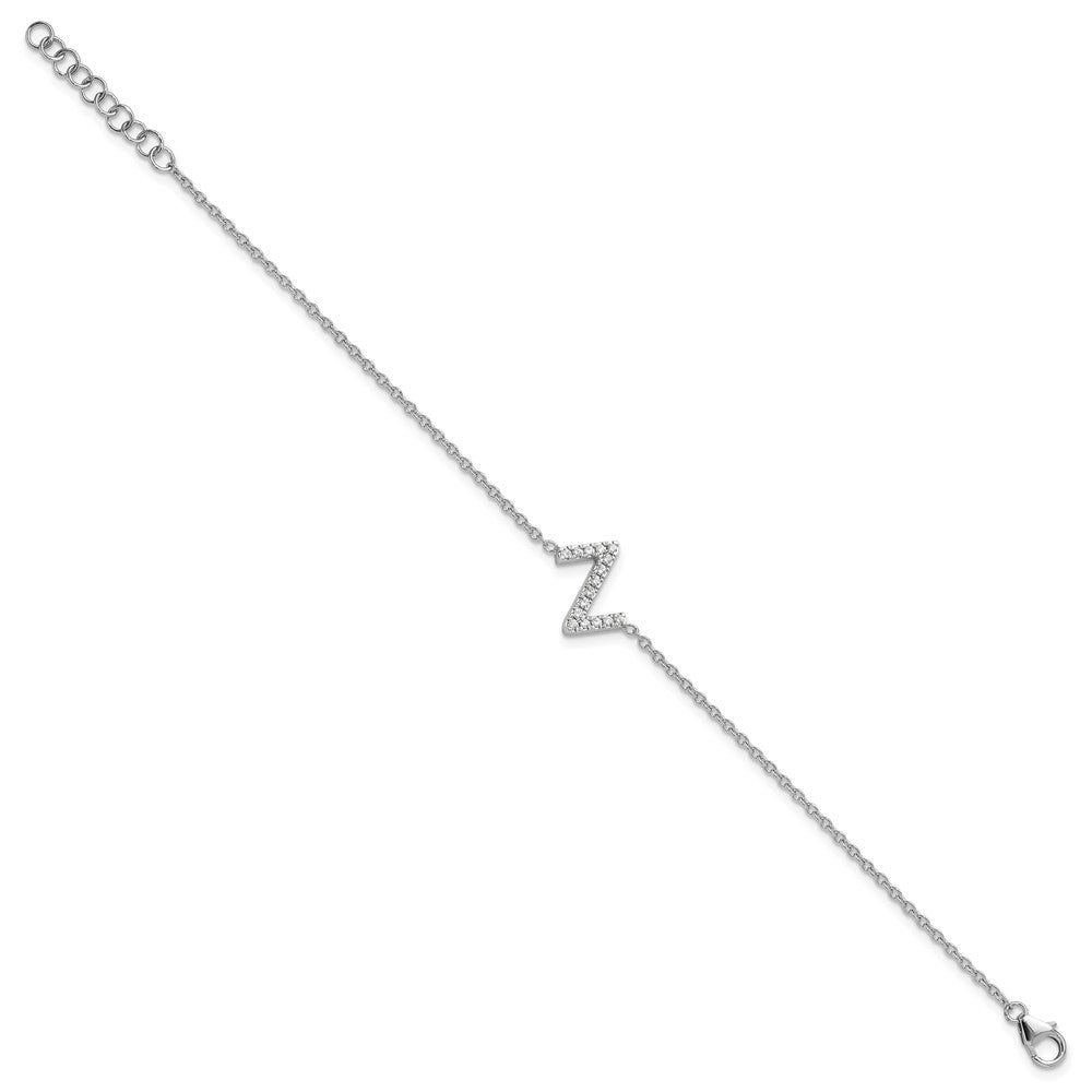14KW Diamond Sideways Letter Z w/ 1in ext. Bracelet