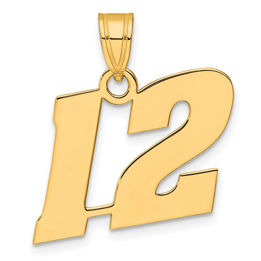 14k Polished Block Number 12 Pendant