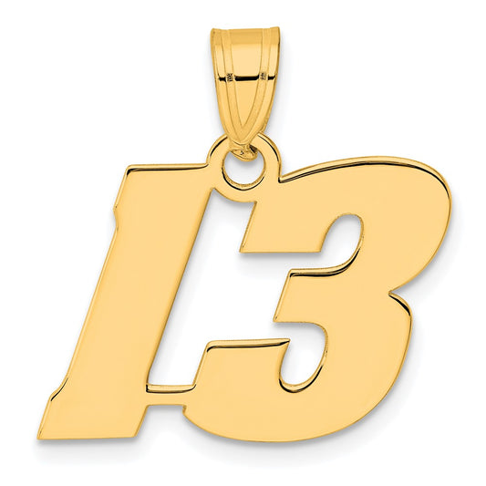 14k Polished Block Number 13 Pendant