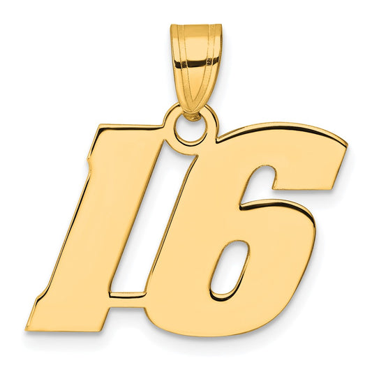 14k Polished Block Number 16 Pendant