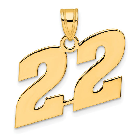 14k Polished Block Number 22 Pendant