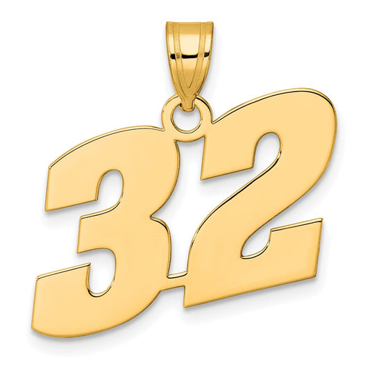 14k Polished Block Number 32 Pendant
