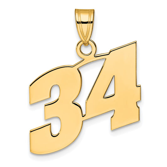 14k Polished Block Number 34 Pendant
