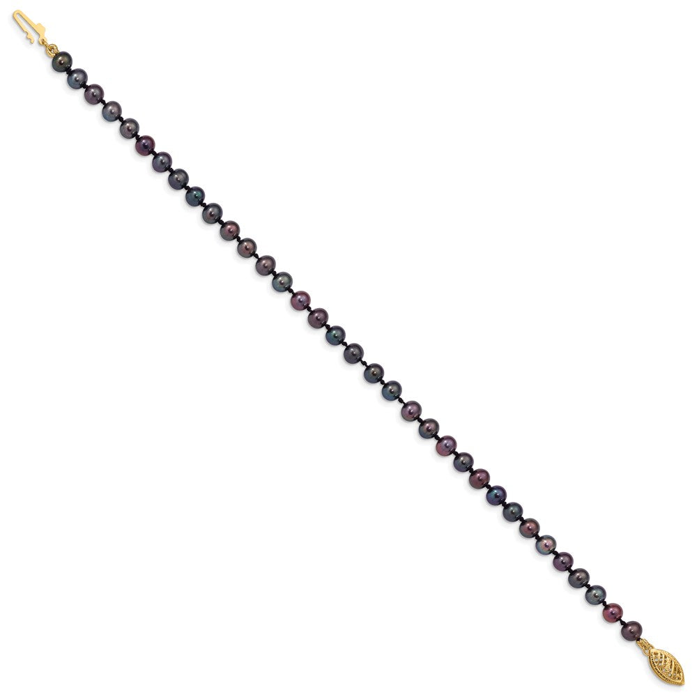 14k 4-5mm Black Near-Round Freshwater Cultured Pearl 7.5 inch Bracelet