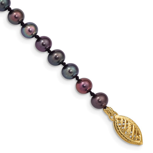 14k 4-5mm Black Near-Round Freshwater Cultured Pearl 7.5 inch Bracelet