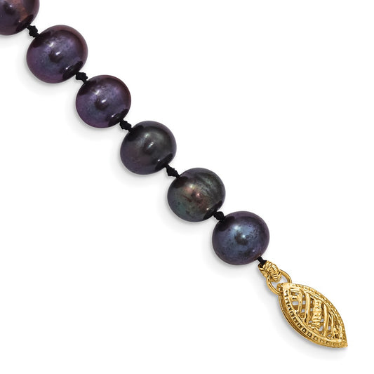 14k 6-7mm Black Near-Round Freshwater Cultured Pearl 7.5 inch Bracelet
