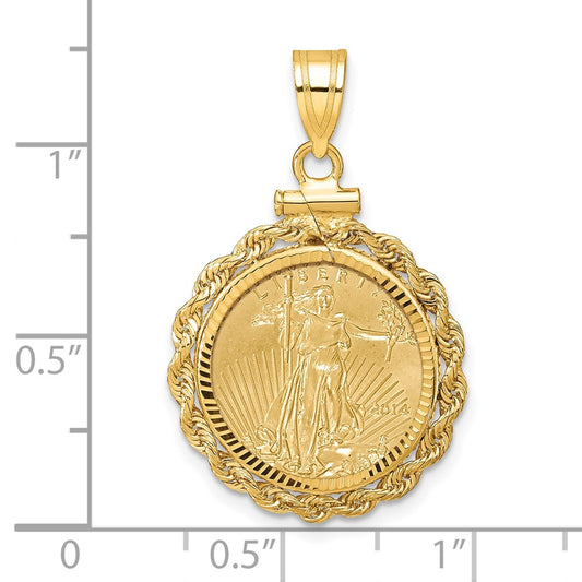Wideband Distinguished Coin Jewelry 14ky Diamond-cut Rope Screw Top Mounted 1/10oz American Eagle Coin Bezel Pendant